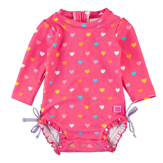 Ruffle Butts Colorful Hearts LS One Piece Rashguard