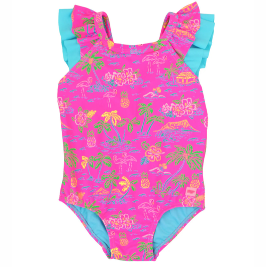 Ruffle Butts Neon Island Time Ruffle V-Back One Piece