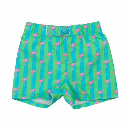 Rugged Butts Neon Flamingo Stripe Swim Trunks