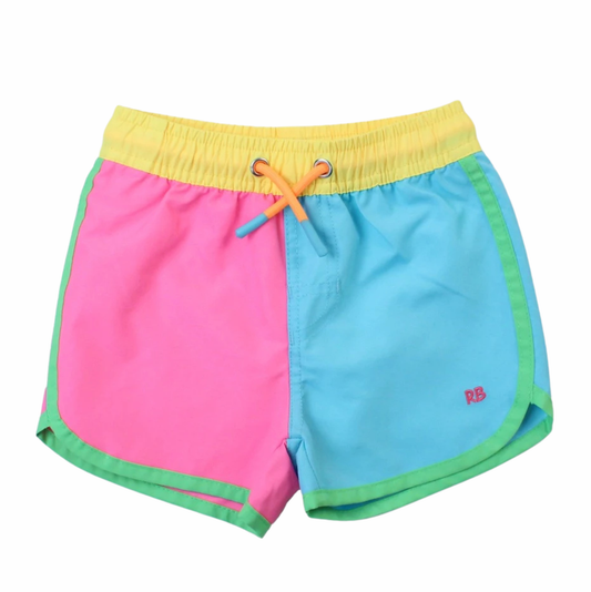 Rugged Butts Neon Color Block Dolphin Hem Swim Trunks