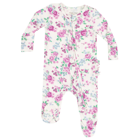 Angel Dear Cute Little Roses Ruffle Zipper Footie
