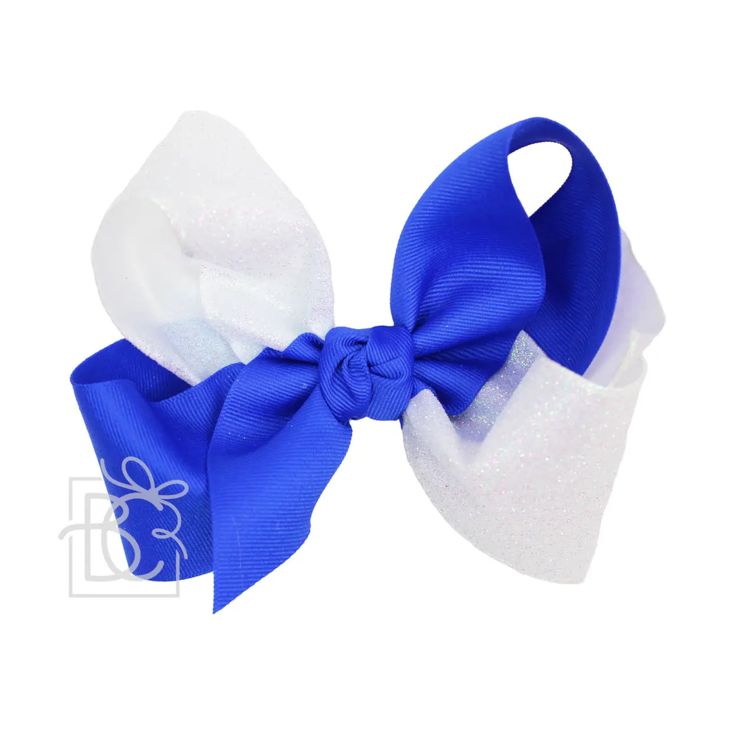 Beyond Creation White/Electric Blue Crisscross Glitter Bow (Huge)