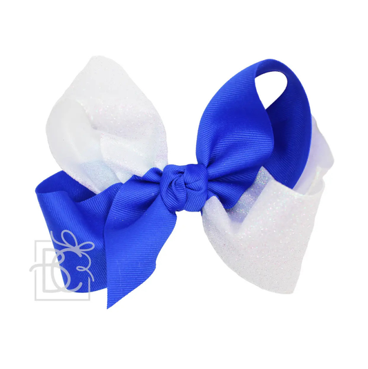 Beyond Creation White/Electric Blue Crisscross Glitter Bow (Huge)