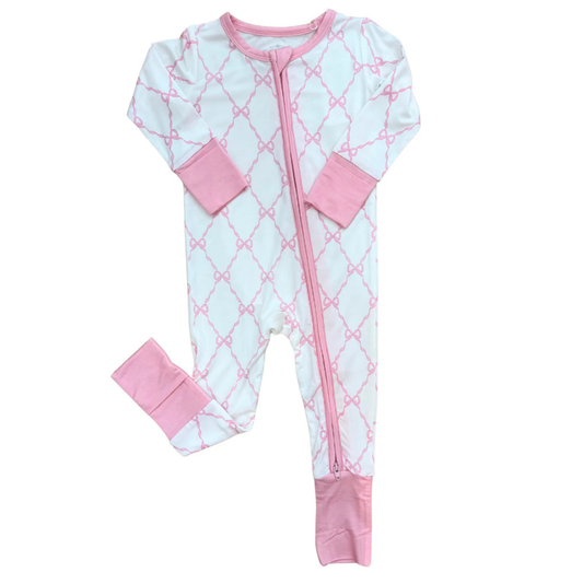 Pink Bow Trellis Footie
