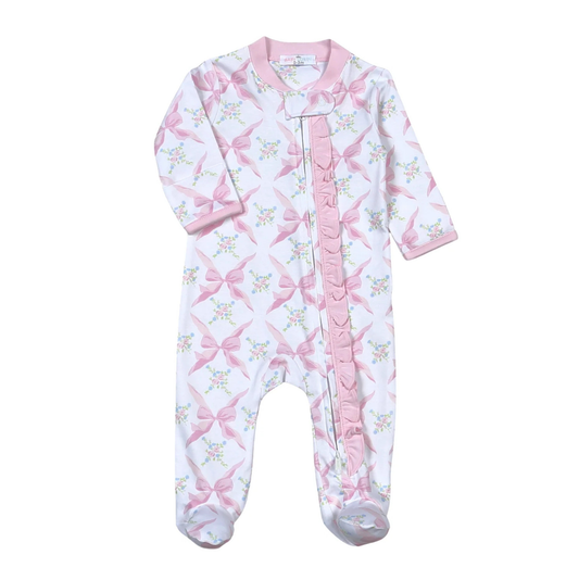 Baby Loren Pink Bows Zipper Footie