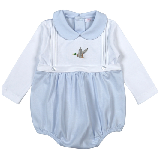 Baby Loren Blue Mallard Ducks Embroidered Bubble