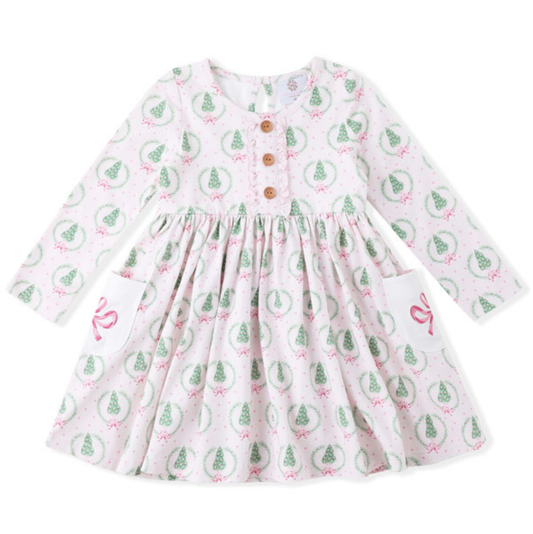 Swoon Pink Christmas Tree Pocket Dress