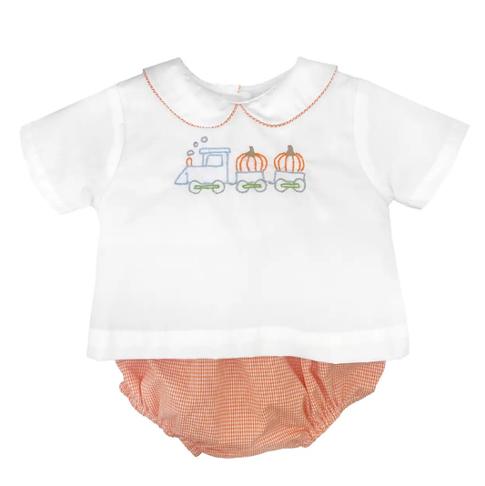 Petit Ami Pumpkin Train Embr. Diaper Set