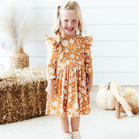Mila & Rose Golden Blooms Ruffle Twirl Dress