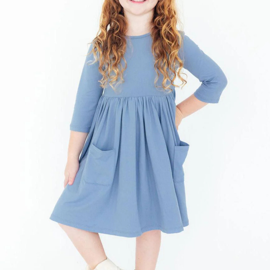 Mila & Rose Dusty Blue Pocket Twirl Dress