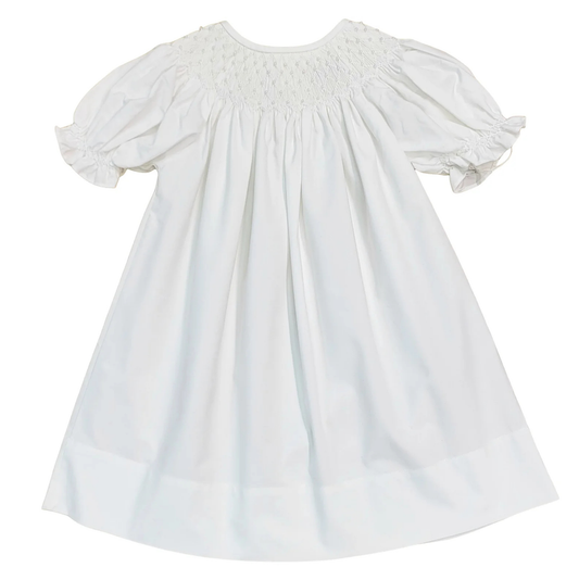 S.D. Catherine White Pearl Bishop Sleeve Dress