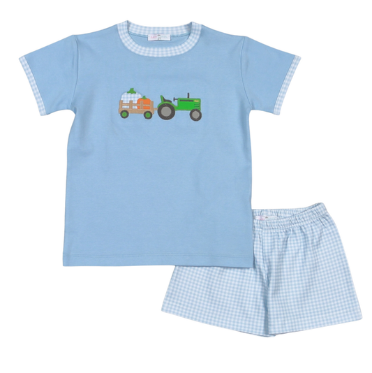 Baby Loren Tractors & Pumpkins Applique Pima Short Set
