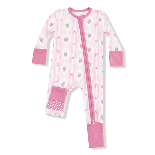 Angel Dear Ogee Lace Floral 2 Way Zipper Romper