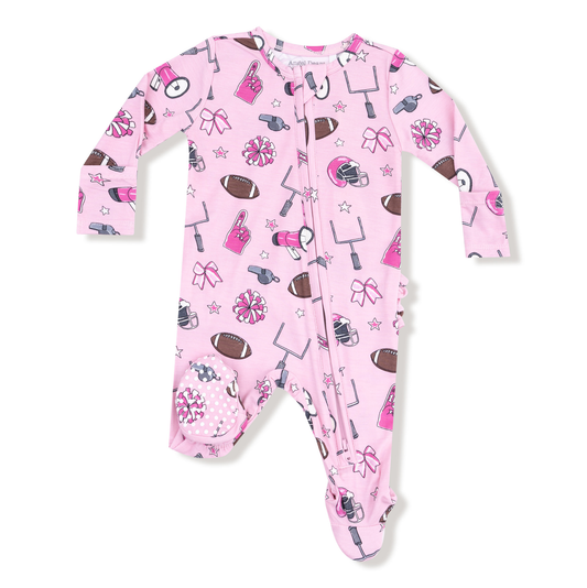 Angel Dear Pink Game Day 2 Way Ruffle Zipper Footie