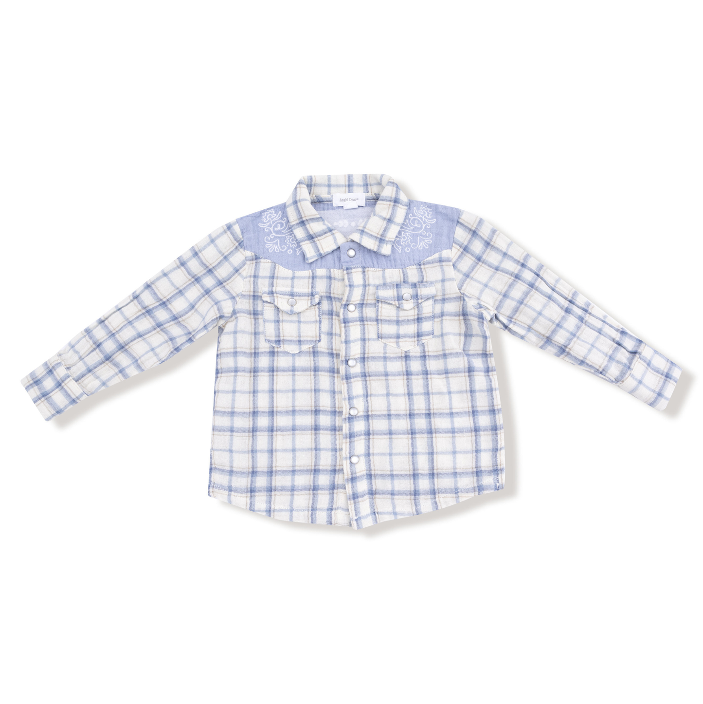 Angel Dear Blue Plaid Pearl Snap Shirt