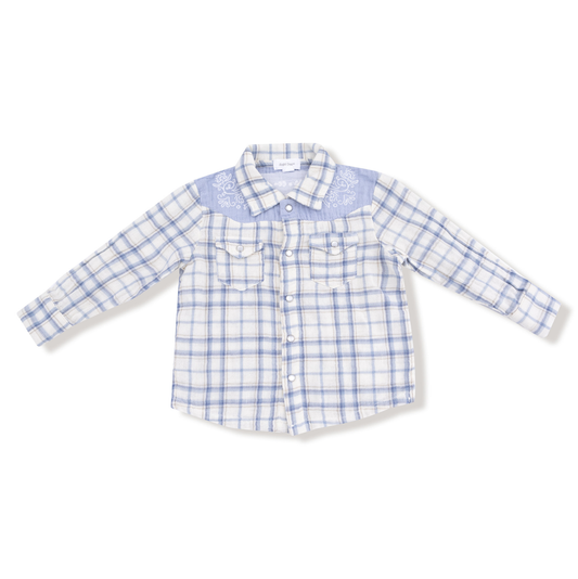 Angel Dear Blue Plaid Pearl Snap Shirt