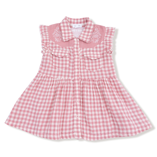 Angel Dear Rose Pink Plaid Pearl Snap Dress + Diaper Cover