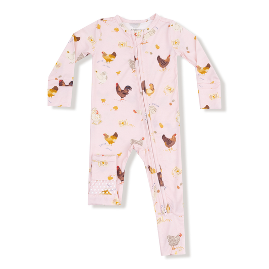 Angel Dear Pink Collector Chickens 2 Way Zipper Romper