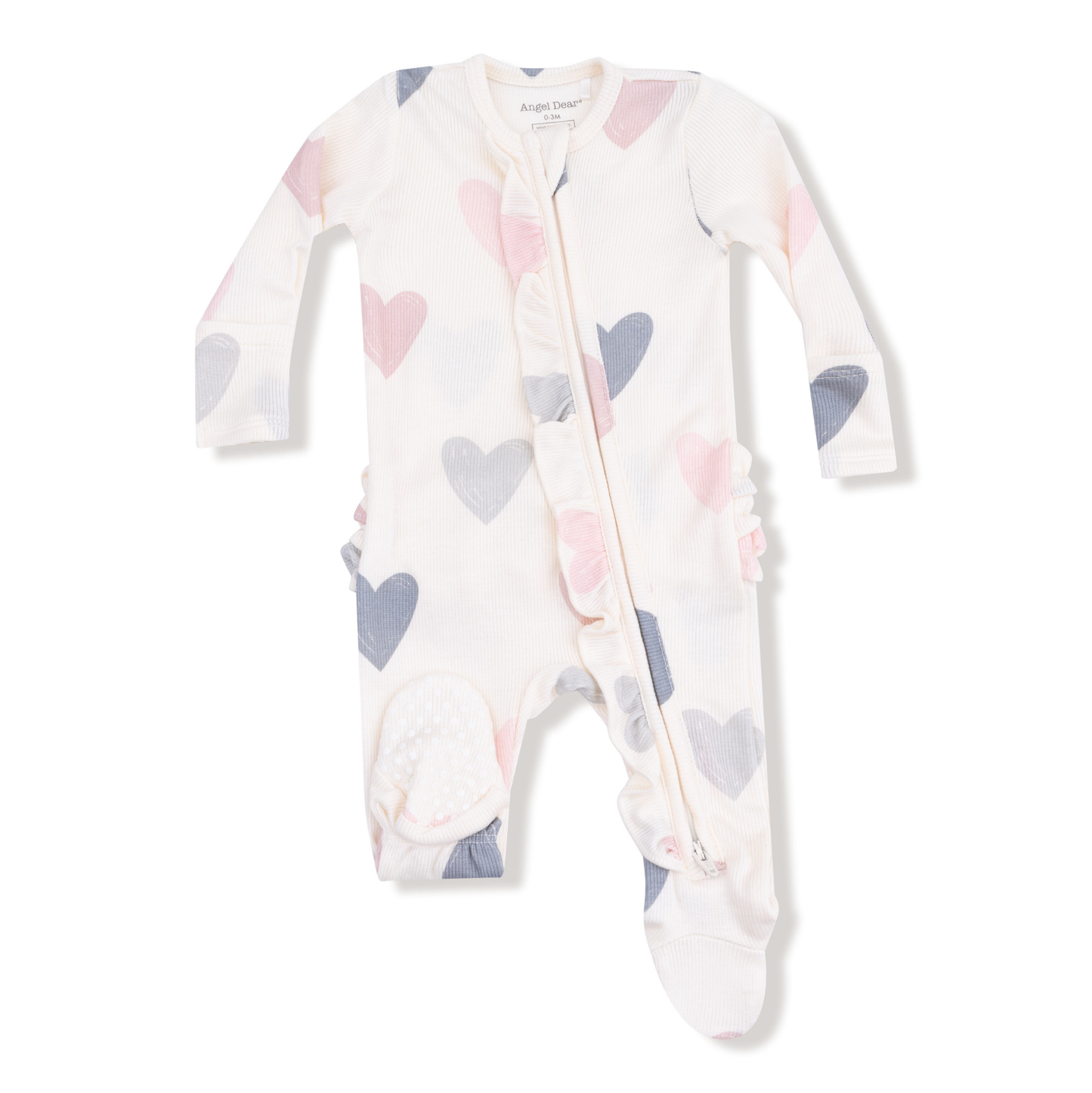 Angel Dear Hearts Ribbed 2 Way Ruffle Zipper Footie