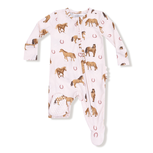 Angel Dear Pink Horses 2 Way Ruffle Zipper Footie