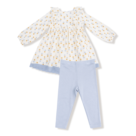 Angel Dear Western Sunflower Dress + Ribbed Legging Set