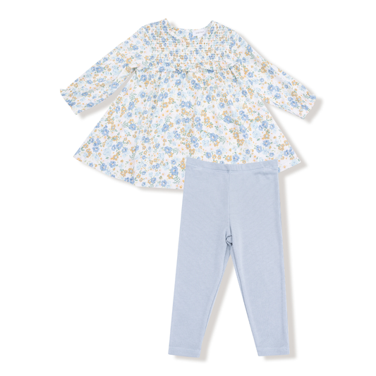Angel Dear Sweet Rose Calico Smocked Dress + Legging Set