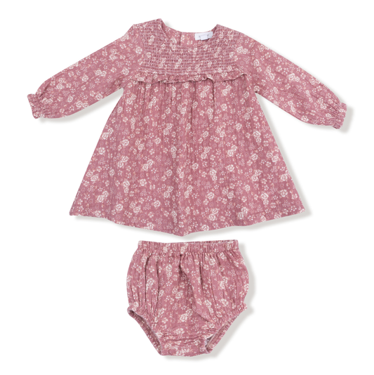 Angel Dear Bandana Floral Smocked Dress + Diapver Cover