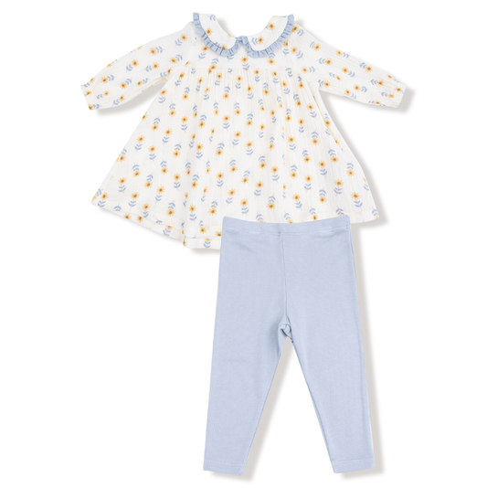 Angel Dear Western Sunflower Peter Pan Collar Dress + Legging Set