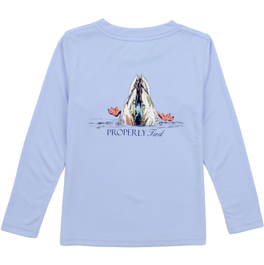 Properly Tied Light Blue Diving Mallard LS Performance Tee