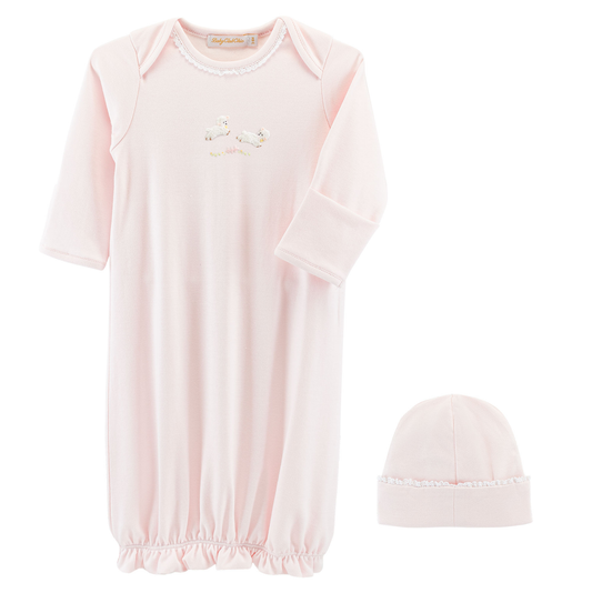 Baby Club Chic Pink Baby Lambs Lace Trim Gown + Hat Set