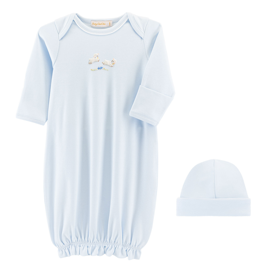 Baby Club Chic Blue Baby Lambs Gown + Hat Set