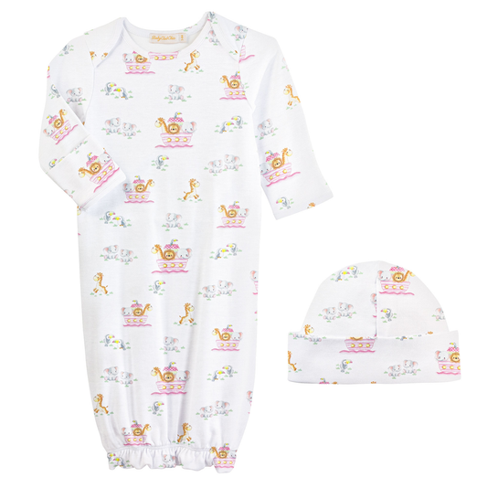 Baby Club Chic Pink Noah's Ark Printed Gown + Hat Set