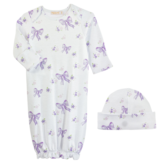 Baby Club Chic Lavender Bows Printed Gown + Hat Set