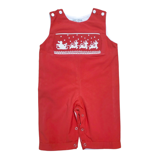 Santa Sleigh Smocked Red Longall