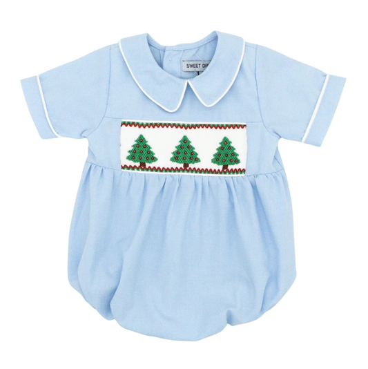 Christmas Tree Smocked Blue Bubble