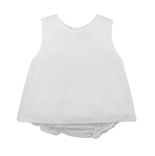 Petit Ami White Seersucker Ruffle Bloomer Set
