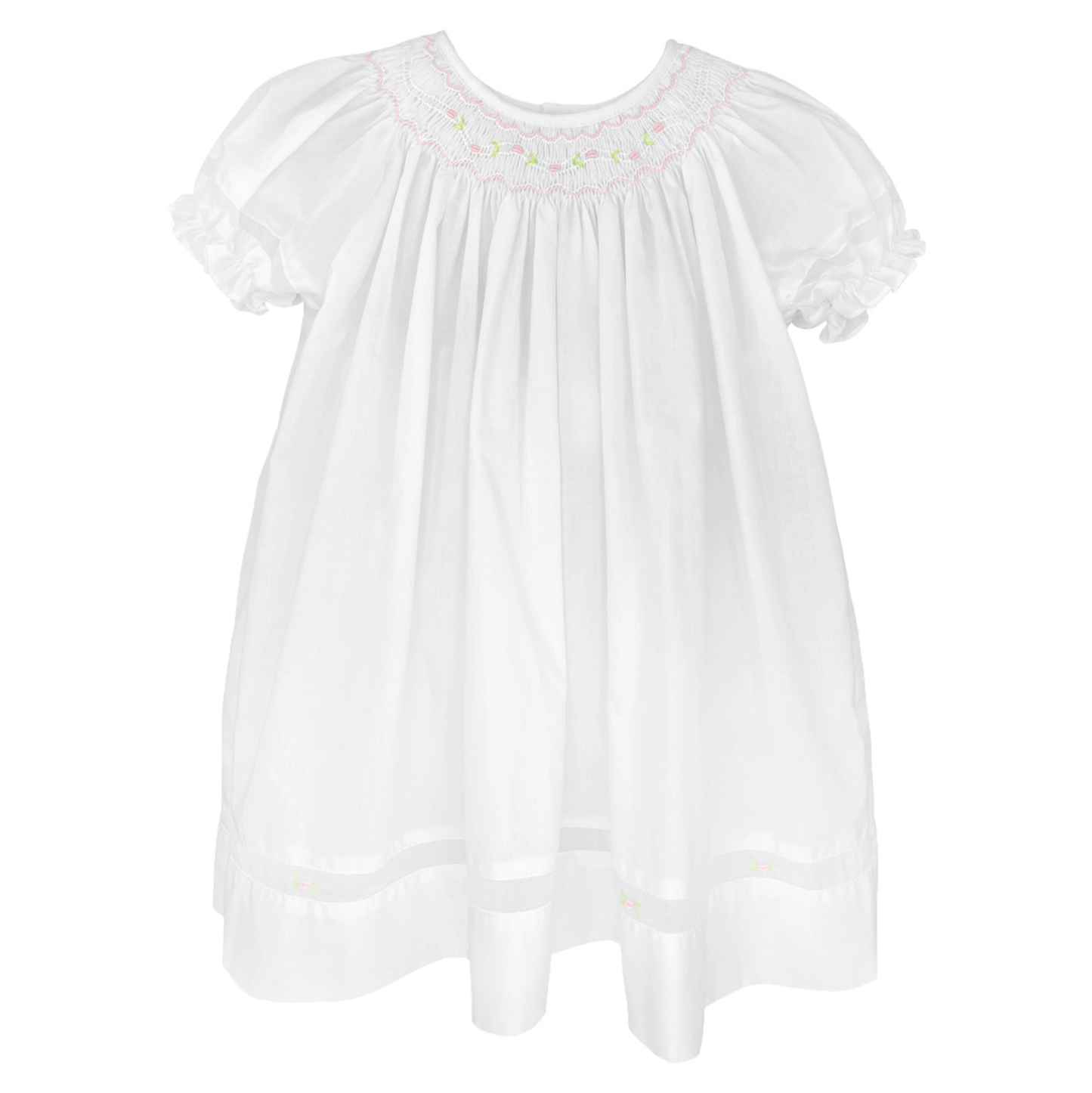 White Smocked Daygown w/ Voile Insert