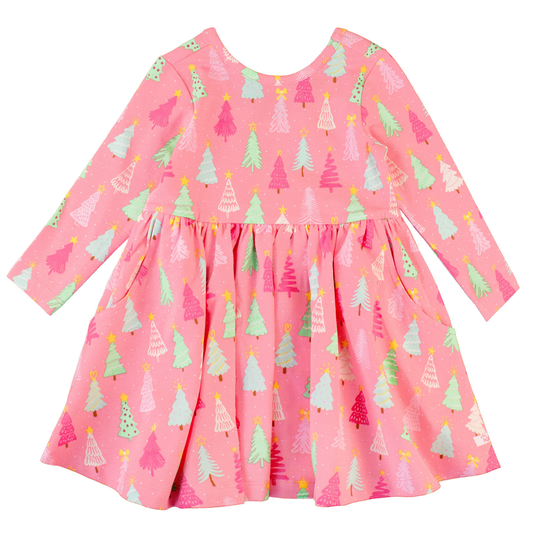 Ruffle Butts Merry Pink Pines Twirl Dress