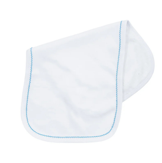 SPB Burp Cloth White/Blue Picot Trim