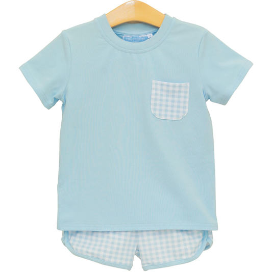 Trotter St. Lt Blue Gingham Madden Short Set