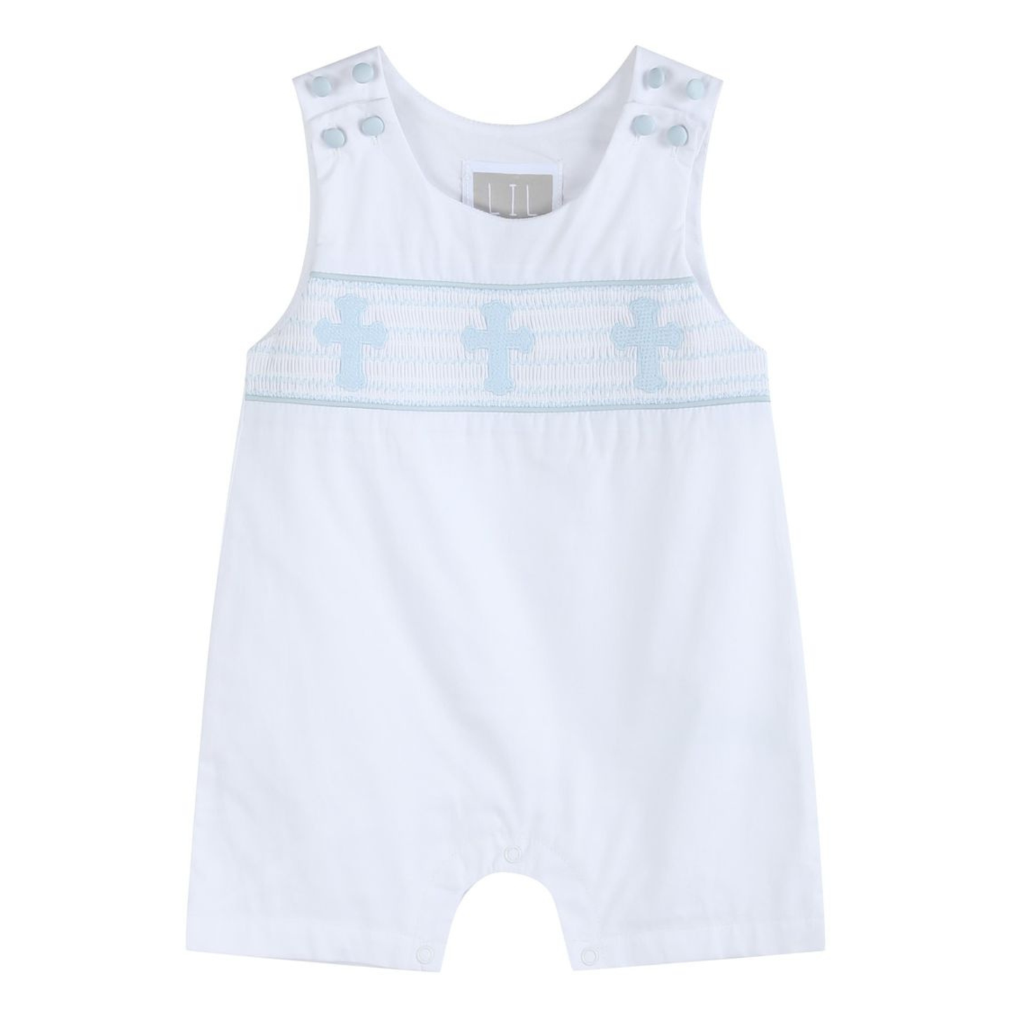 Lil Cactus White/Blue Holy Smocked Shortall