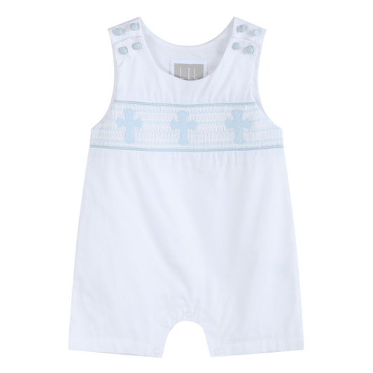 Lil Cactus White/Blue Holy Smocked Shortall