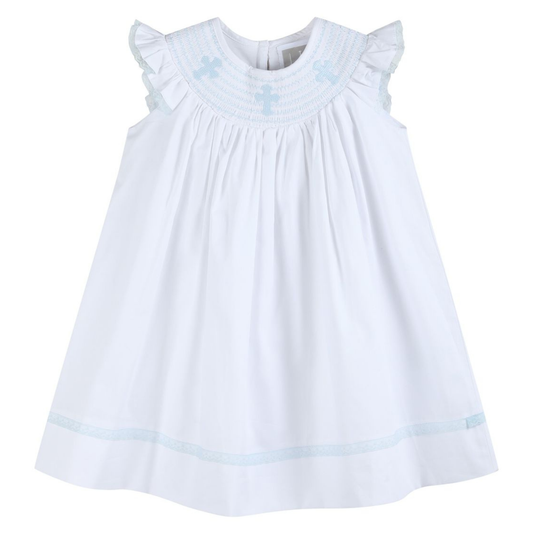 Lil Cactus White/Blue Holy Smocked Dress