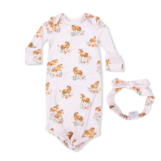 Angel Dear Pink Ponies Knotted Gown & Headband