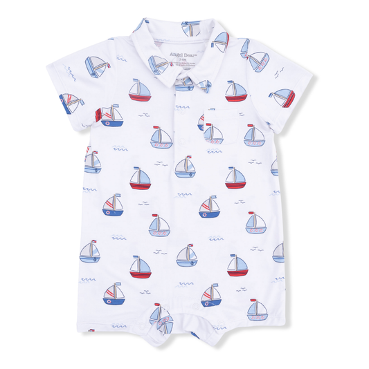 Angel Dear Blue Bubbly Sailboats Polo Shortie