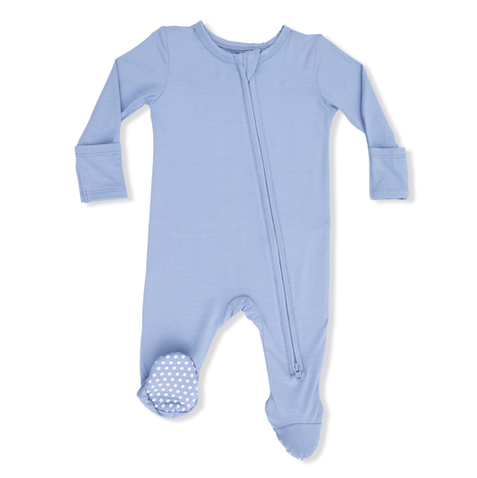 Angel Dear Solid Blue Fog - 2 Way Zipper Footie