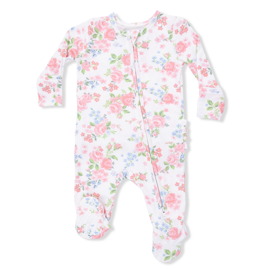 Angel Dear Cute Little Roses - 2 Way Ruffle Zipper Footie