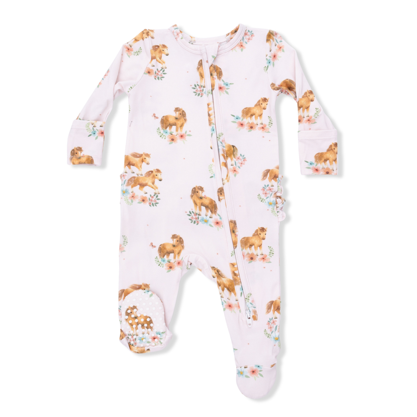 Angel Dear Pink Ponies - 2 Way Ruffle Zipper Footie