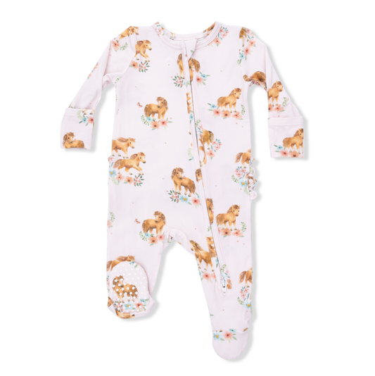 Angel Dear Pink Ponies - 2 Way Ruffle Zipper Footie