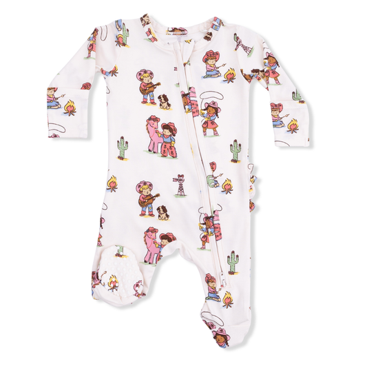 Angel Dear Vintage Cowgirls - 2 Way Ruffle Zipper Footie